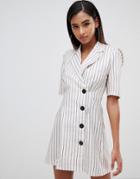 Club L Pinstriped Short Sleeve Blazer Dress - White