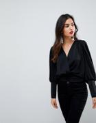 Asos Satin Batwing Wrap Top - Black