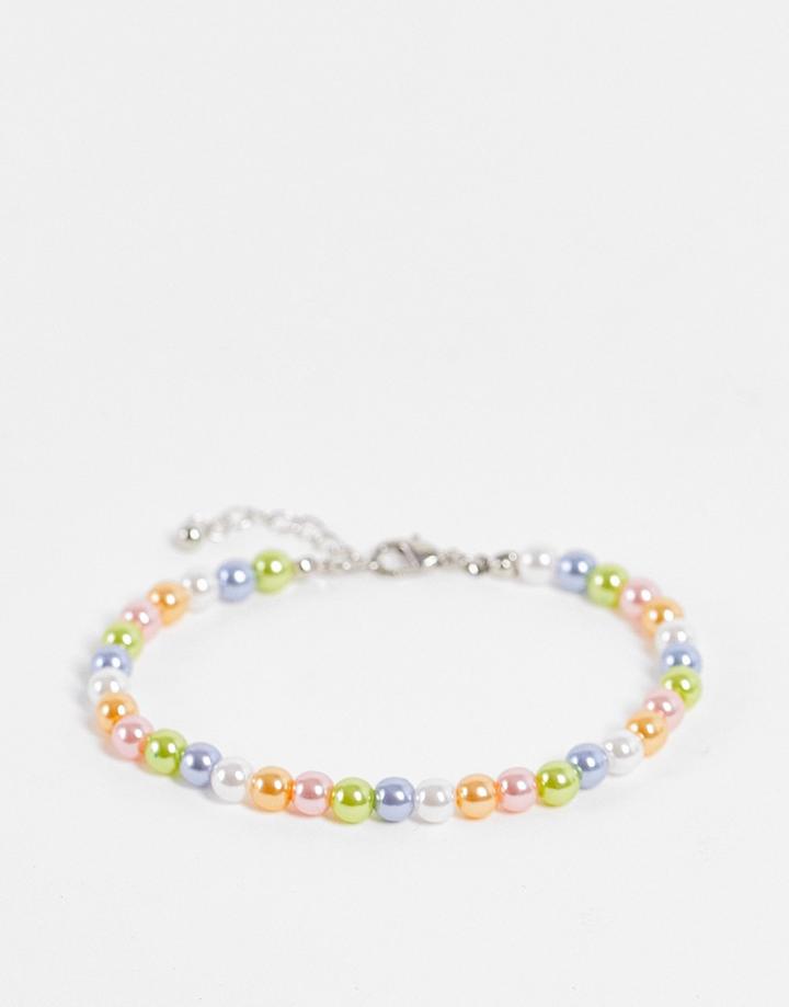 Asos Design 6mm Faux Pearl Bracelet In Multi Color