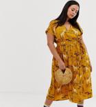 Influence Plus Midi Wrap Dress In Safari Print - Yellow