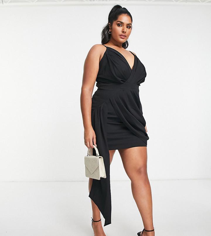 Jaded Rose Plus Drape Front Mini Cami Dress In Black