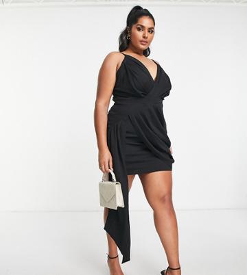 Jaded Rose Plus Drape Front Mini Cami Dress In Black