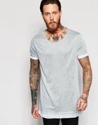 Asos Longline T-shirt In Linen Look With Contrast Trim In White