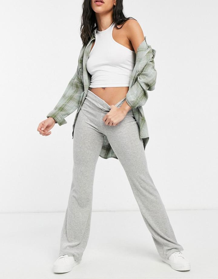Pull & Bear Wide Leg Pants In Gray-grey