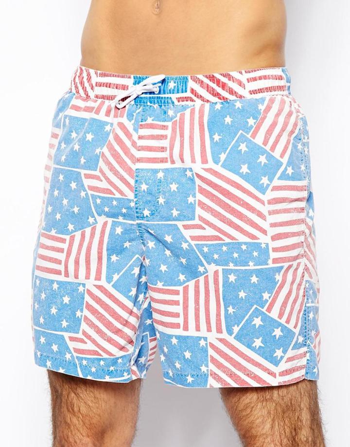 Asos Swim Shorts With Usa Flag - Blue