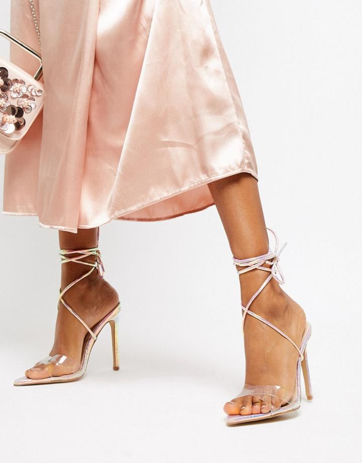 Public Desire Glamour Iridescent Ankle Tie Heeled Sandals - Multi