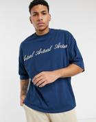 Asos Actual Oversized T-shirt With Repeat Front And Back Print In Navy