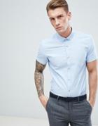 Moss London Extra Slim Short Sleeve Oxford Shirt In Blue - Pink