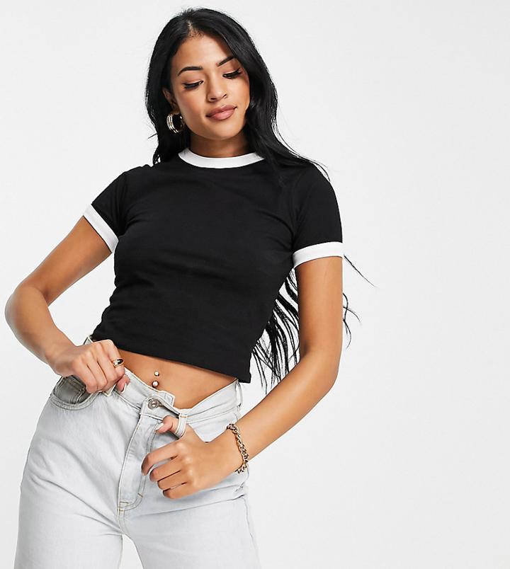 Asos Design Tall T-shirt With Contrast Trims In Black