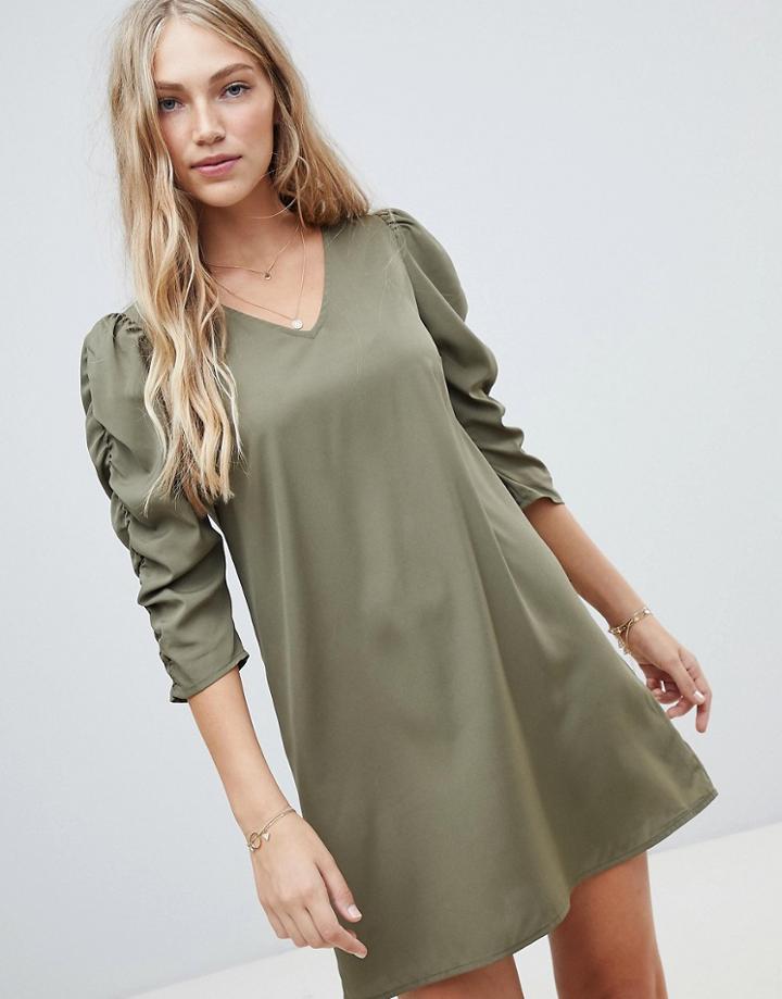 Vero Moda Gathered Sleeve Shift Dress - Green