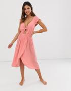 Fashion Union Cut Out Wrap Beach Dress In Peach - Orange