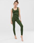 Asos Design Mix & Match Ribbed Legging With Tortoishell Buttons - Green