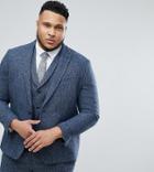 Asos Plus Slim Suit Jacket In 100% Wool Harris Tweed In Blue Mini Check - Blue