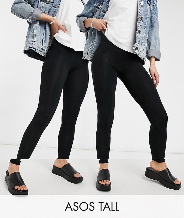 Asos Design Tall 2 Pack Leggings In Black Save - Black