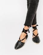 Asos Janelle Studded Tie Leg Espadrilles - Black