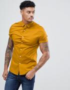 Asos Design Skinny Shirt In Mustard With Short Sleeves - Yellow