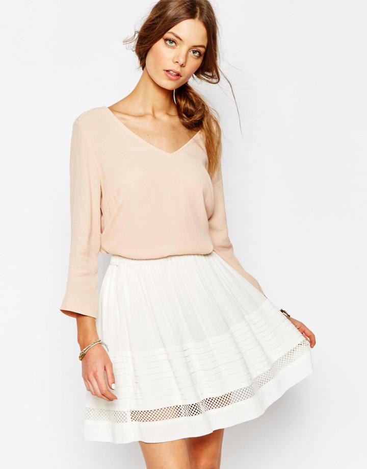 Suncoo V Neck Blouse In Pink - 05 Nude