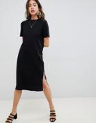 Asos Design Midi T-shirt Dress With Open Back And Eyelets - Black