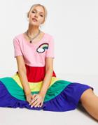 Love Moschino Block Color Tiered Mini Dress In Multi