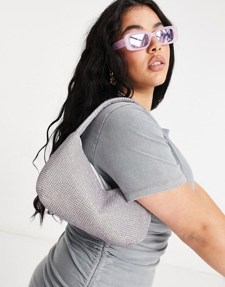 Asos Design 90s Shoulder Bag In Silver Diamante