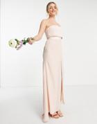 Asos Design Bridesmaid Bandeau Layered Maxi Dress With Pleated Wrap Skirt-pink