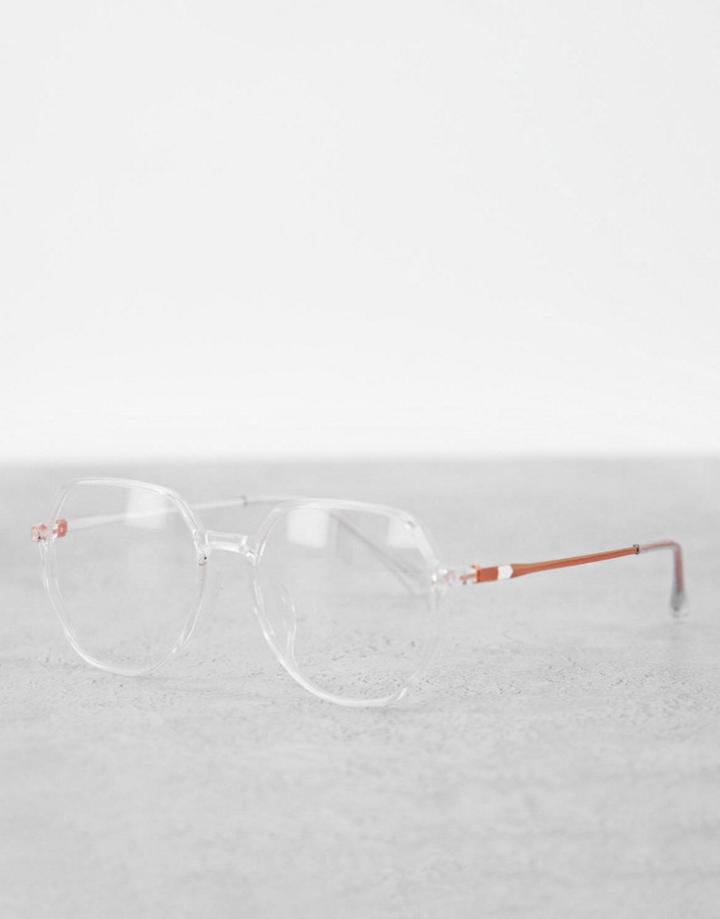 My Accessories Flat Top Hexagon Blue Light Glasses With Clear Frame
