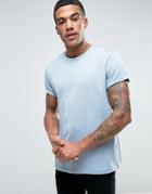 Asos T-shirt In Blue With Roll Sleeve - Blue