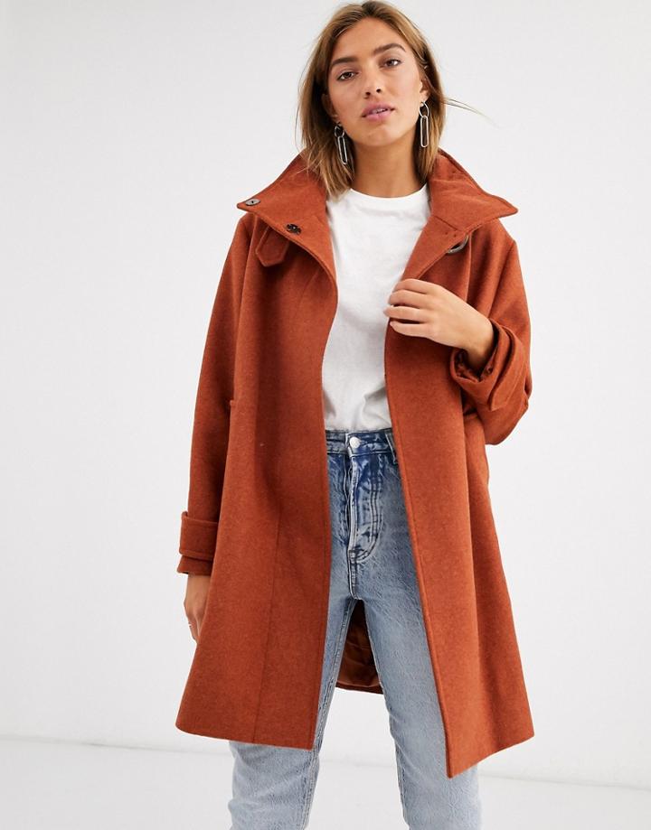 Asos Design Twill Buckle Neck Coat In Rust