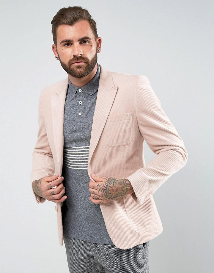 Asos Skinny Blazer In Pink Cord - Pink