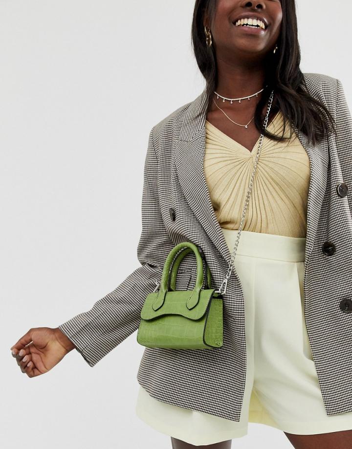 Asos Design Micro Grab Bag With Curved Flap And Detachable Strap-green