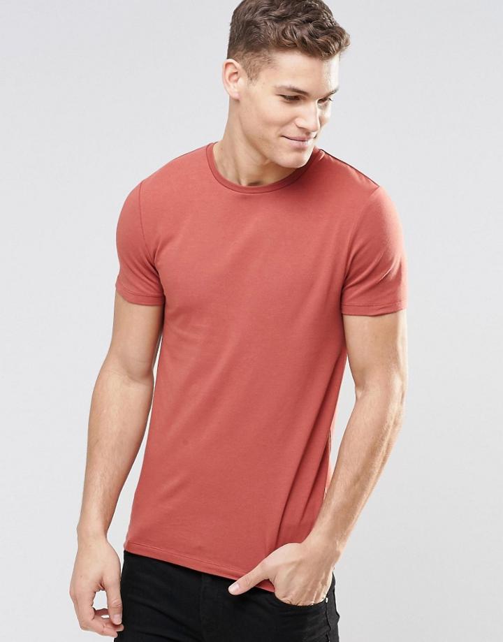 Asos Muscle T-shirt With Crew Neck In Rust Red - Flame