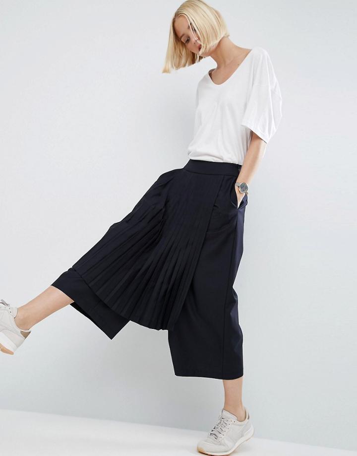 Asos White Culottes With Pleated Overskirt - Navy