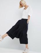 Asos White Culottes With Pleated Overskirt - Navy