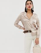 Neon Rose Vintage Blouse With Crochet Trim In Satin - Cream