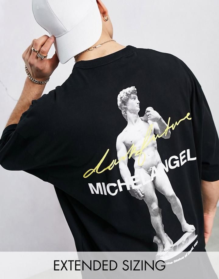 Asos Dark Future X Michelangelo Oversized T-shirt With Large Back Graphic Print In Black