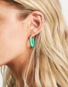Asos Design Hoop Earrings In Jade Look-green