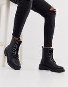 Lost Ink Lace Up Utility Boot In Black - Black