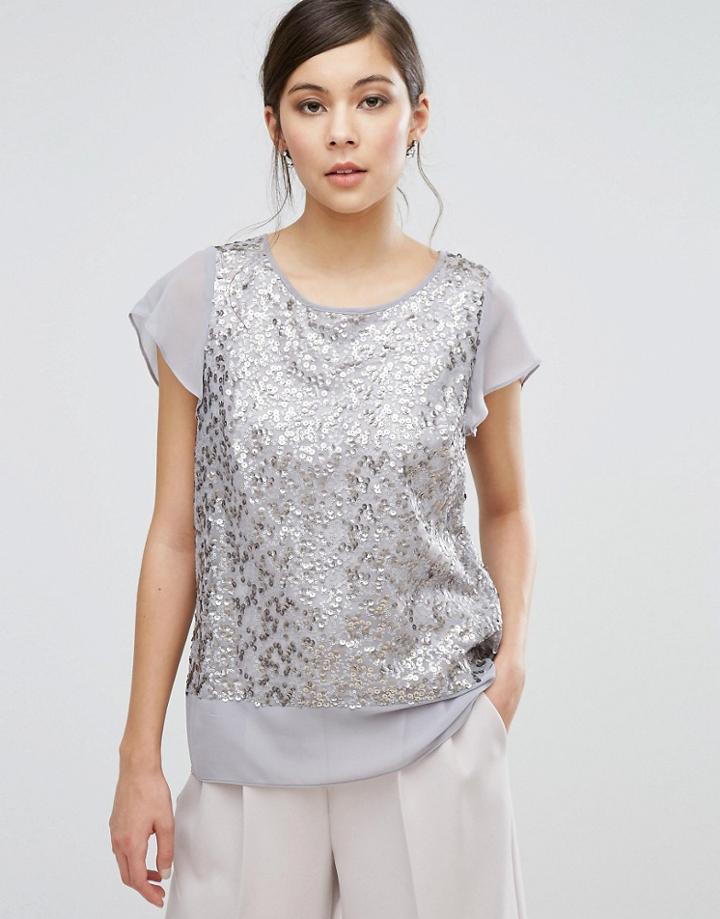 Coast Delmano Embellished Sheer Top - Silver