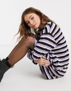 Asos Design Oversized Long Sleeve T-shirt Dress In Lilac Stripe-multi
