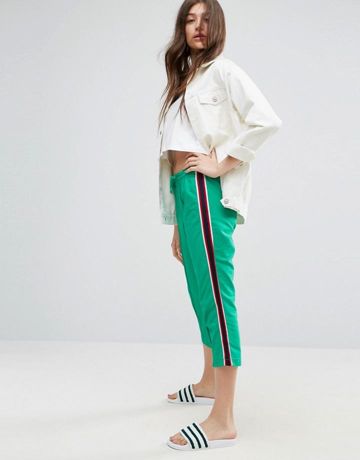 Asos Cropped Track Pant With Side Tape - Green