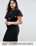 Coast Plus Pencil Dress With Cape Detail Sleeves - Black