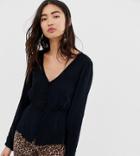 Monki V-neck Button Up Blouse In Black - Black