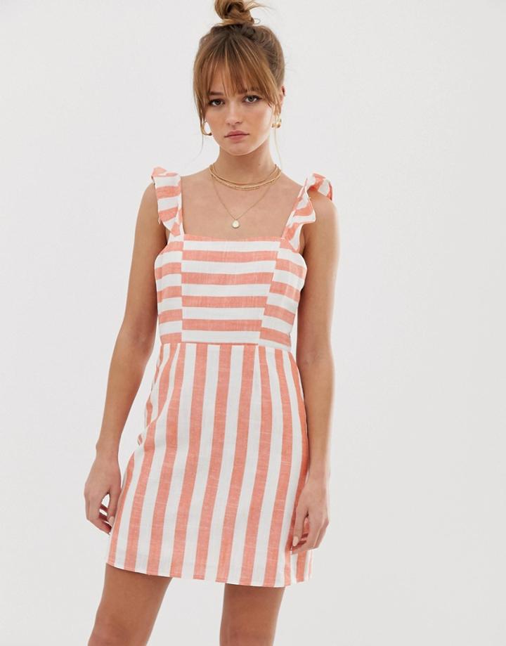 Glamorous Tie Back Mini Dress In Stripe-orange