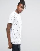 Asos Longline T-shirt With Ink Splatter Print - White