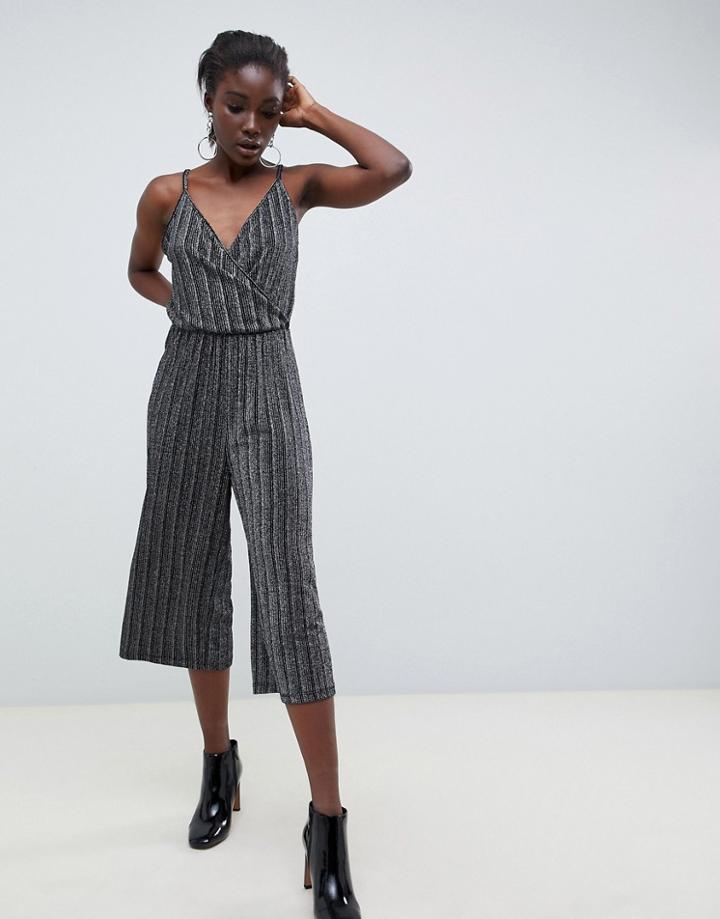 Vero Moda Pleated Glitter Jumpsuit - Silver
