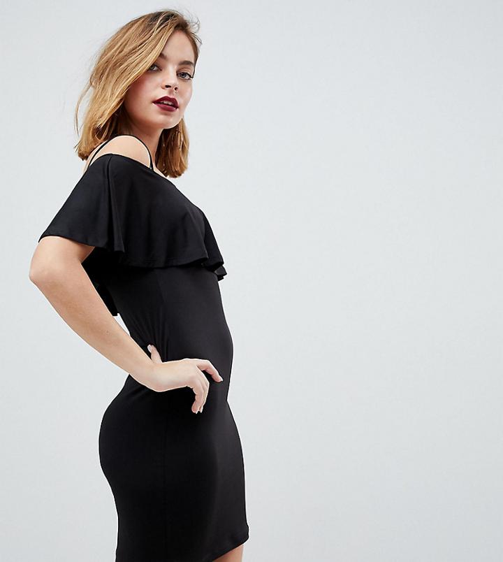 Asos Petite Slinky Bodycon Mini Dress With Ruffle - Black