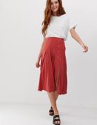 Asos Design Midi Skater Skirt With Split And Poppers-brown