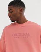 Asos Design Oversized T-shirt With City Embroidery In Pique-pink