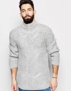Asos Cable Sweater With Turtleneck - Gray