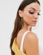 Asos Design Statement 100mm Hoop Earrings With Engraved Rope Detail In Gold Tone - Gold